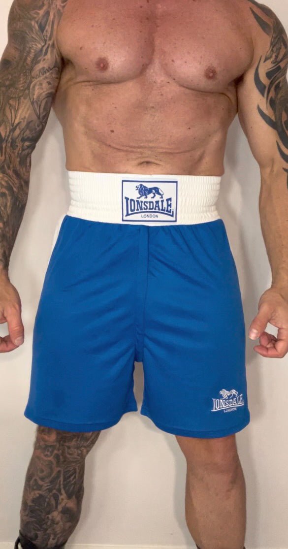 Lonsdale – Blaue Boxshorts mit Rücken- und durchgehendem Reißverschluss