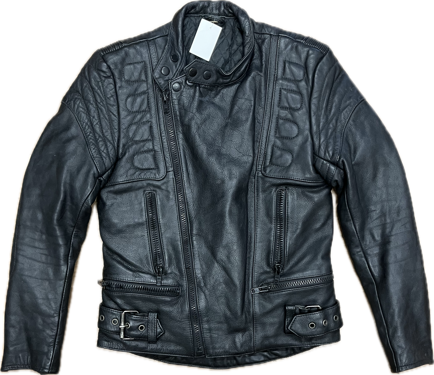 Vintage Black Leather Biker Jacket -Large-