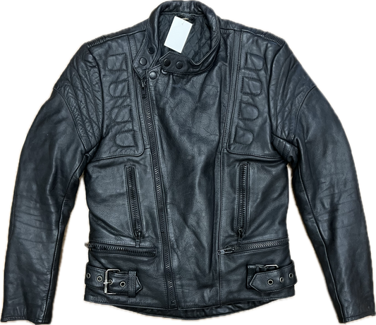 Vintage Black Leather Biker Jacket -Large-