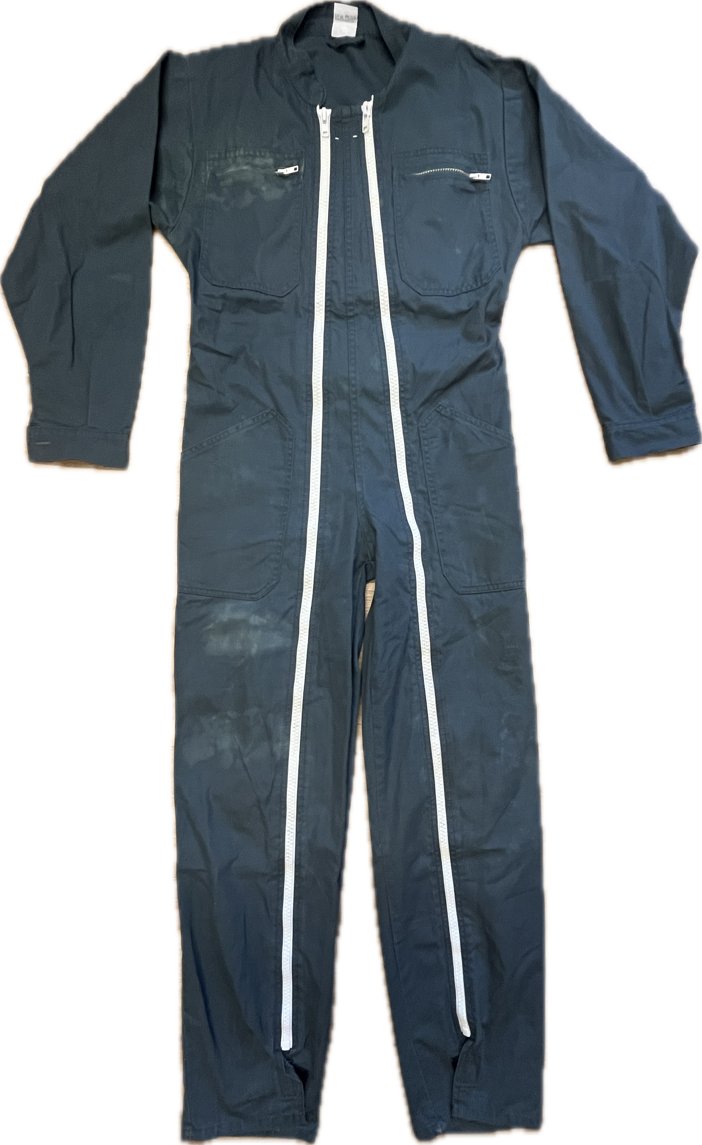 'DoubleZip' Dirty Blue Worker Overall -ExtraSmall-