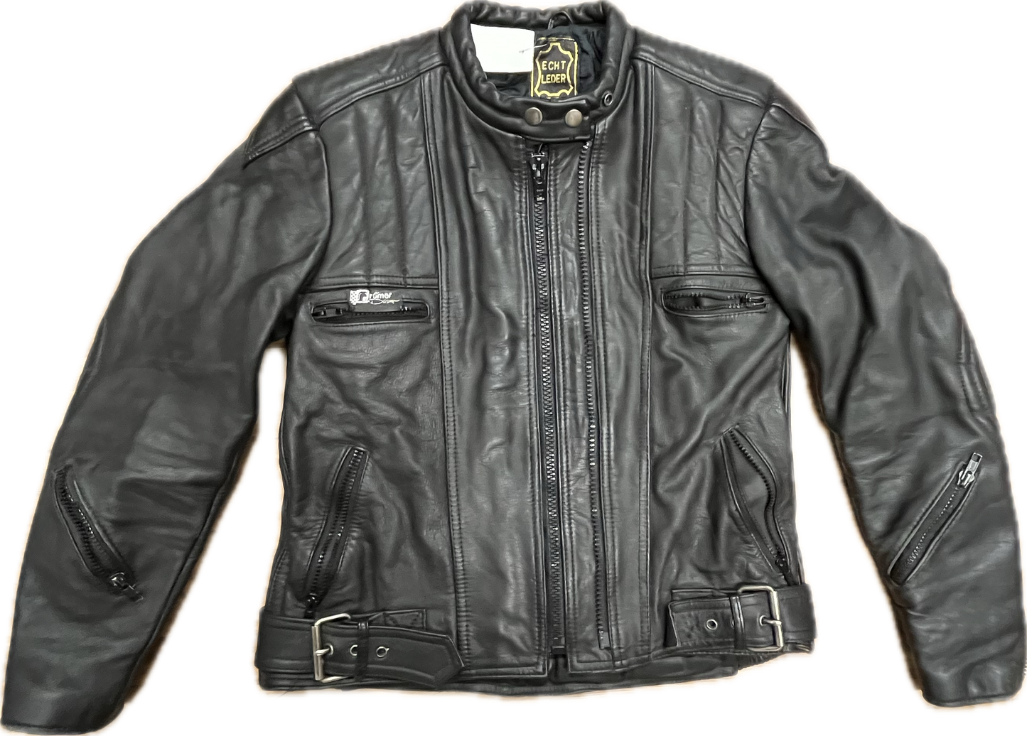 Vintage Double Zip Biker Genuine Leather Black -Medium-