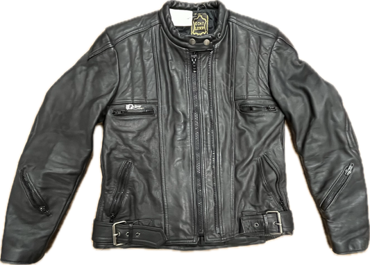 Vintage Double Zip Biker Genuine Leather Black -Medium-