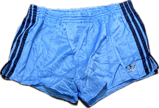 🔥 Adidas satin football shorts light blue pinstriped - Medium Rare!