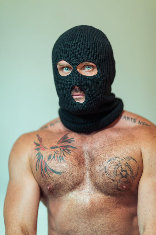 3 holes knitted balaclava black & army green