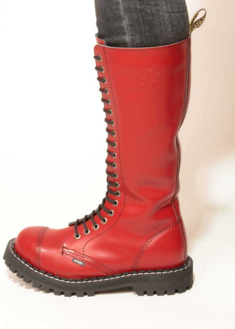 Bottes Ranger à embout en acier 20 trous - ROUGE -